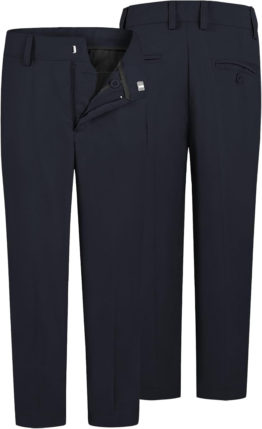 QBK Boys Flat Front Dress Pants Uniform Pants Adjustable Waistband for Toddler to Youth with Pockets